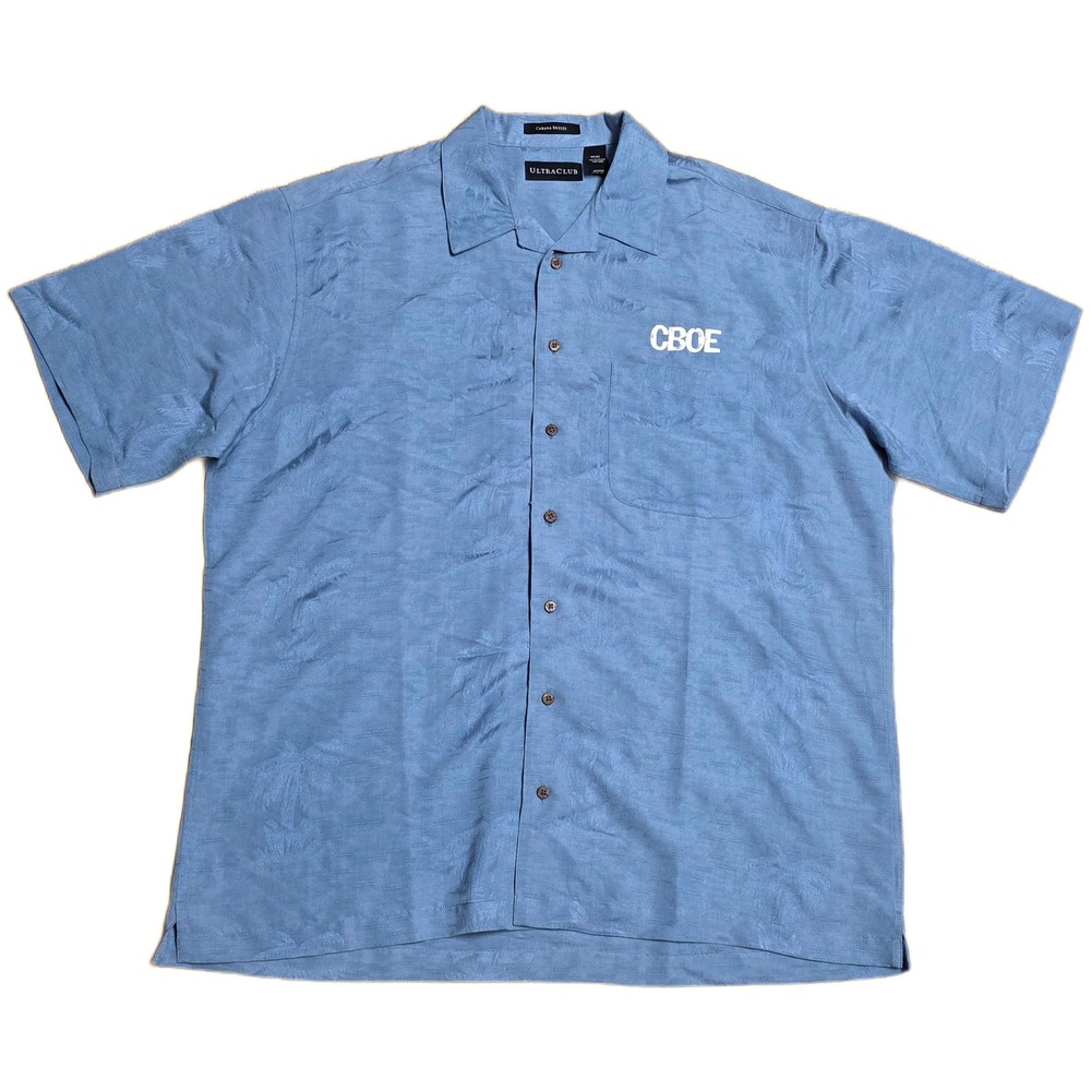 Ultra Club Cabana Breeze Button Up Shirt Men's Size L Blue Short Sleeve Textured